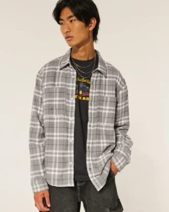 Camisa de flanela com forro térmico e corte quadrado
