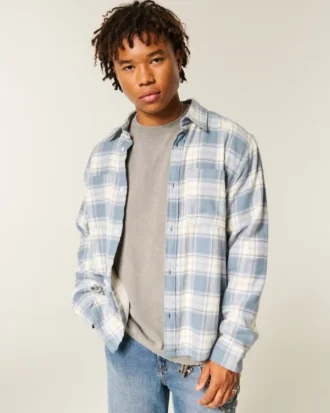 Camisa de flanela com forro térmico e corte quadrado