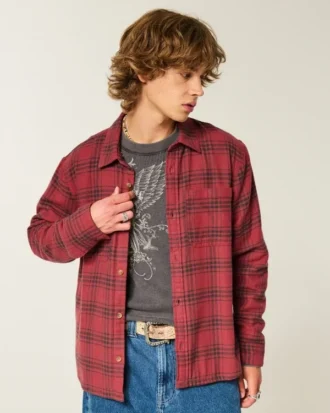 Camisa de flanela com forro térmico e corte quadrado
