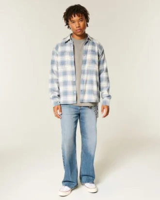 Camisa de flanela com forro térmico e corte quadrado