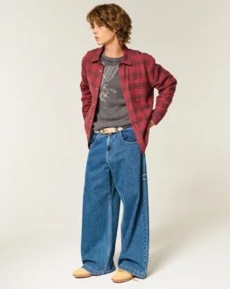 Camisa de flanela com forro térmico e corte quadrado