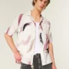 Camisa de manga curta com padrão em mistura de linho