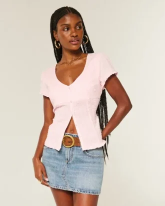 Camisa de manga curta com textura em popeline elástico