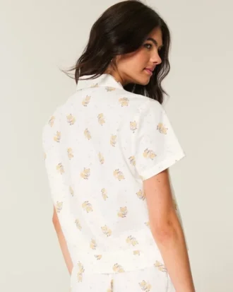 Camisa de manga curta em algodão Oxford