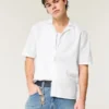 Camisa de manga curta em linho misturado