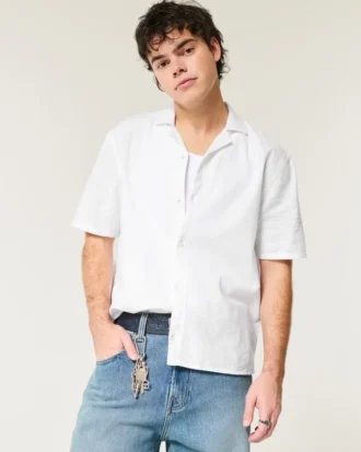 Camisa de manga curta em linho misturado