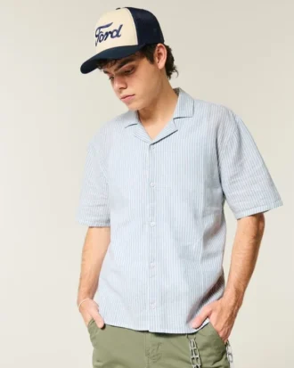 Camisa de manga curta em linho misturado