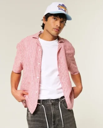 Camisa de manga curta em linho misturado