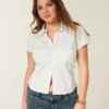 Camisa de manga curta em popeline elástico com botões