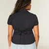 Camisa de manga curta em popeline elástico com botões