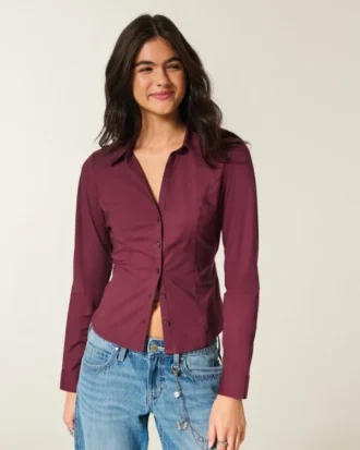Camisa de popeline elástica com botões