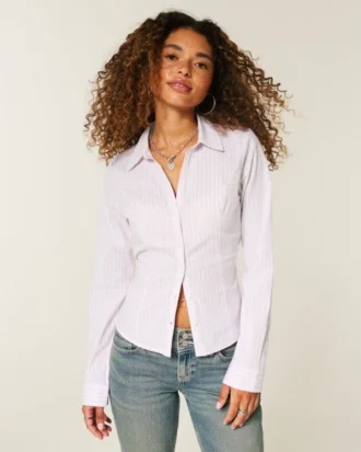 Camisa de popeline elástica com botões