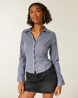 Camisa de popeline elástica com botões