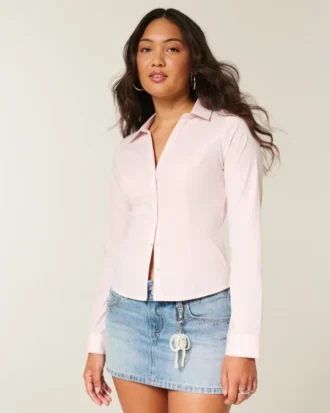 Camisa de popeline elástica com botões