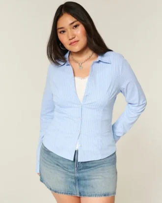 Camisa de popeline elástica com botões