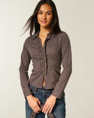 Camisa de popeline elástica estilo smoking