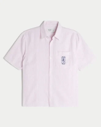 Camisa gráfica de manga curta em linho misturado com corte quadrado Key West