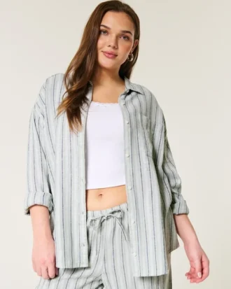 Camisa oversized em mistura de linho