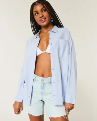 Camisa oversized em mistura de linho