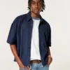 Camisa Oxford de manga curta super larga