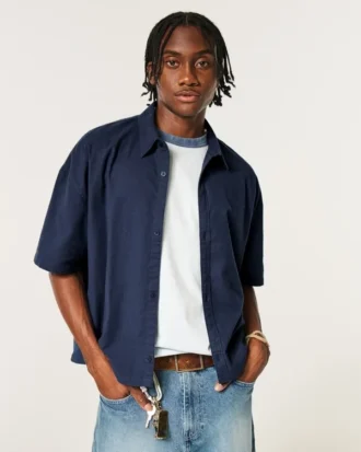 Camisa Oxford de manga curta super larga