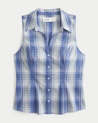 Camisa sem mangas com botões