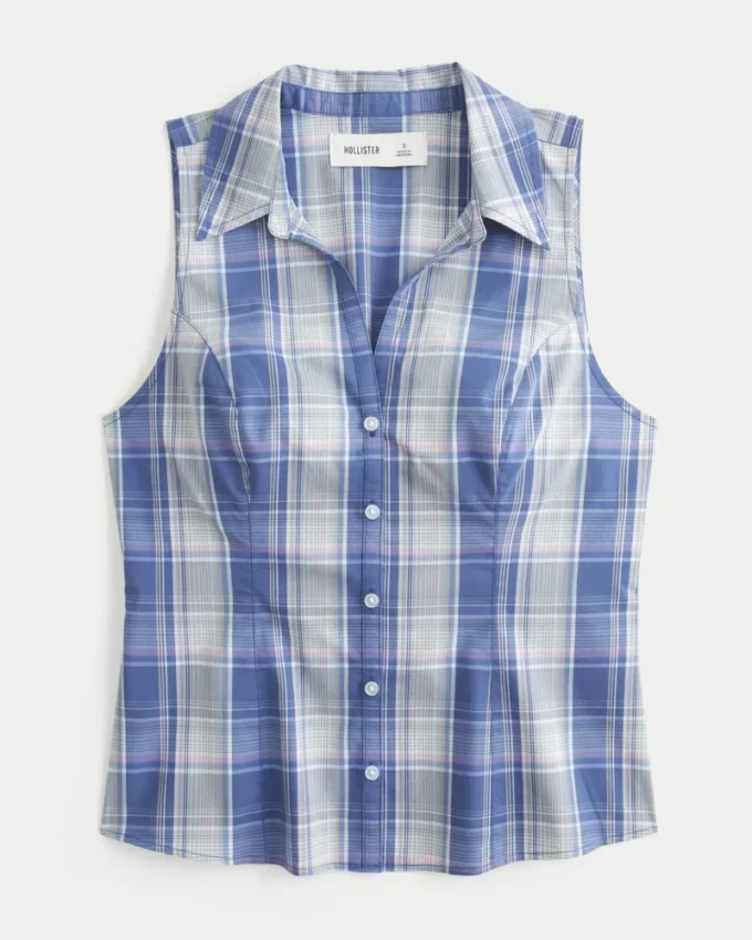 Camisa sem mangas com botões