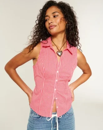Camisa sem mangas com botões