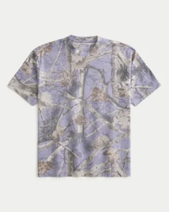 Camiseta boxy pesada com estampa camuflada