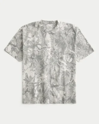 Camiseta boxy pesada com estampa camuflada