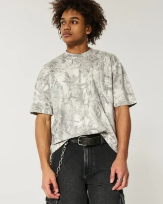 Camiseta boxy pesada com estampa camuflada