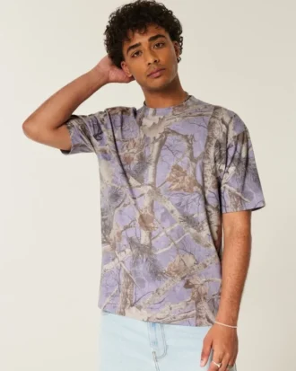 Camiseta boxy pesada com estampa camuflada