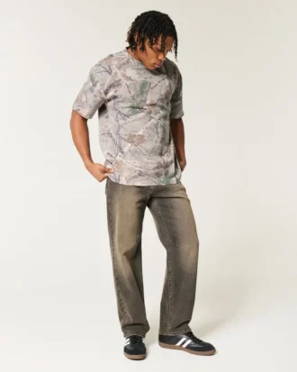 Camiseta boxy pesada com estampa camuflada
