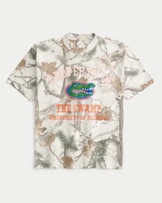 Camiseta boxy pesada com estampa camuflada da Universidade da Flórida Gators