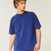 Camiseta boxy pesada com gola redonda lavada