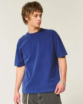 Camiseta boxy pesada com gola redonda lavada