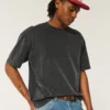 Camiseta boxy pesada com gola redonda lavada