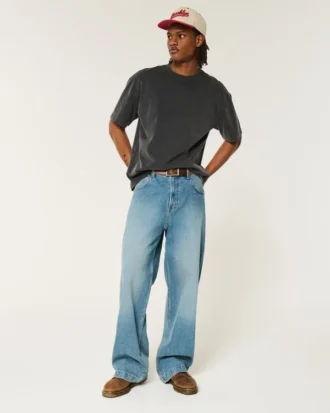 Camiseta boxy pesada com gola redonda lavada