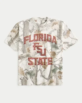 Camiseta camuflada com estampa da Florida State University Seminoles, corte reto e pesada