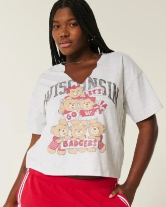 Camiseta com estampa Easy Wisconsin Badgers e decote em V