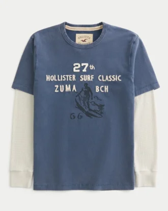 Camiseta com logótipo de surf em camadas e mangas compridas