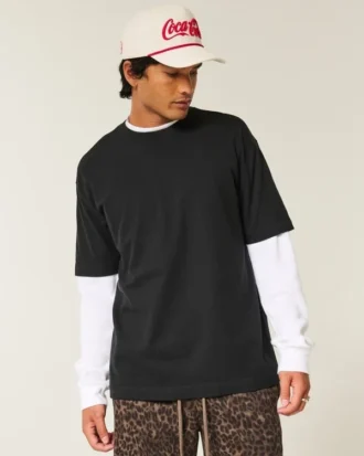 Camiseta de algodão pesado com corte reto