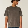 Camiseta de algodão pesado lavado com gola redonda