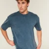 Camiseta de algodão pesado lavado com gola redonda