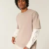 Camiseta de algodão pesado lavado com gola redonda