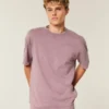 Camiseta de algodão pesado lavado com gola redonda
