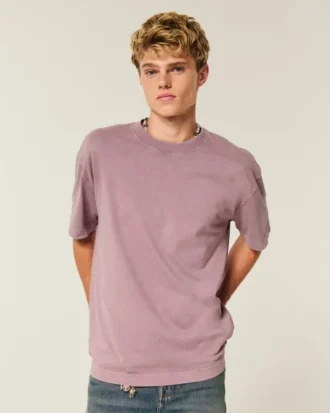 Camiseta de algodão pesado lavado com gola redonda