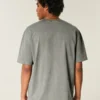 Camiseta de algodão pesado lavado com gola redonda