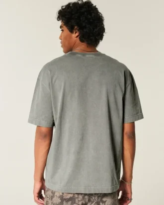 Camiseta de algodão pesado lavado com gola redonda