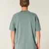 Camiseta de algodão pesado lavado com gola redonda